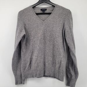 Lands End Cashmere V Neck Gray Sweater Size Small